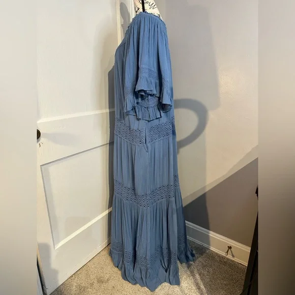 NWOT Free People Dream On Maxi Dress Coastal Blue Embroidered Lace Detail Sz Sm - Picture 6 of 16